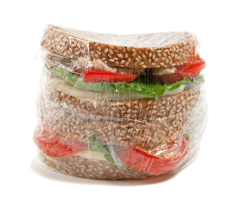 sandwich wrapped in plastic