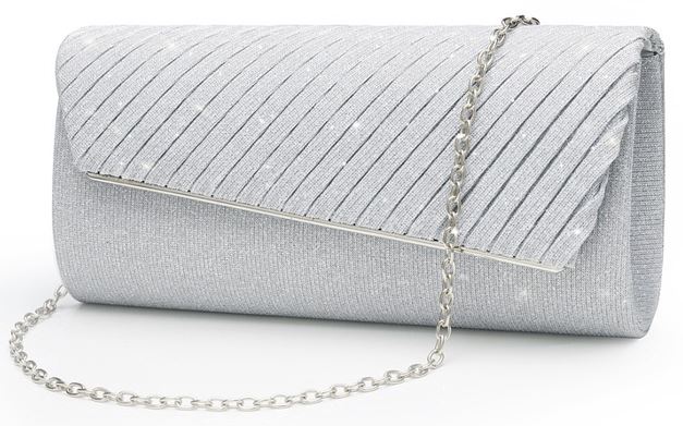 silver and sparkly clutch bag