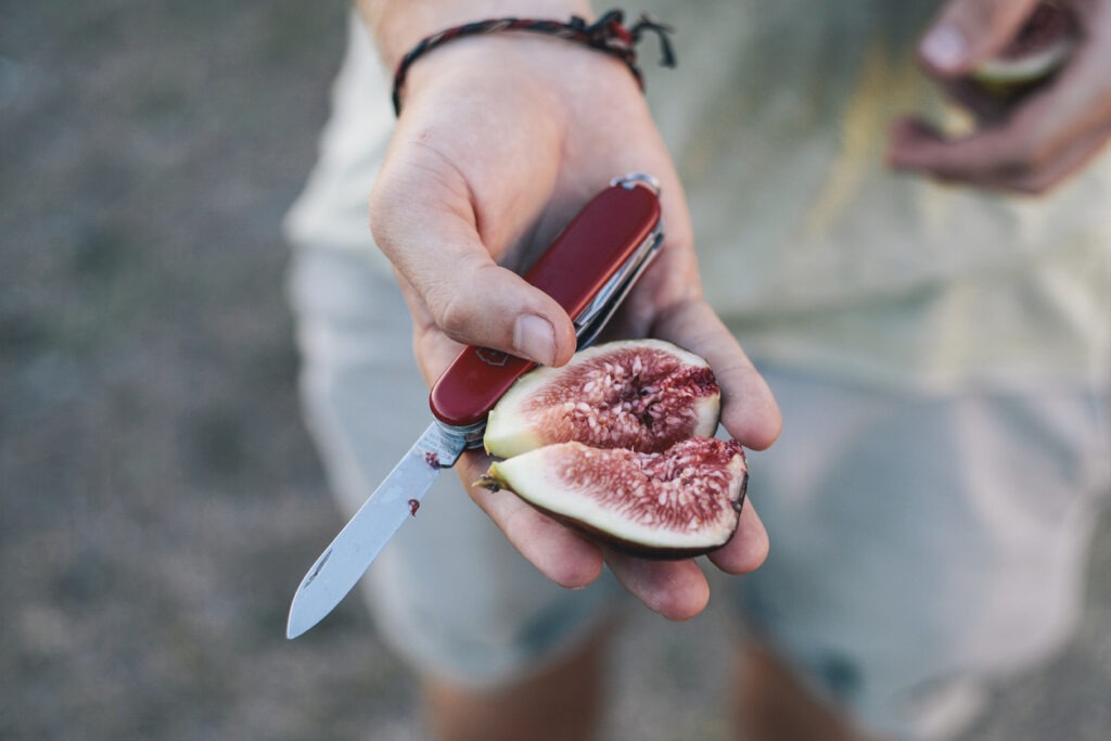 sliced fruit using a pocket knife