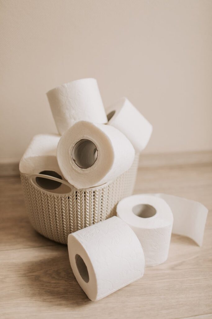 tubes of white toilet paper