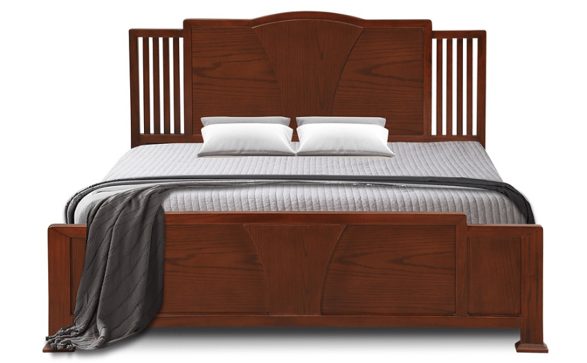 wooden-bed-frame-mattress-pillows-bedsheets