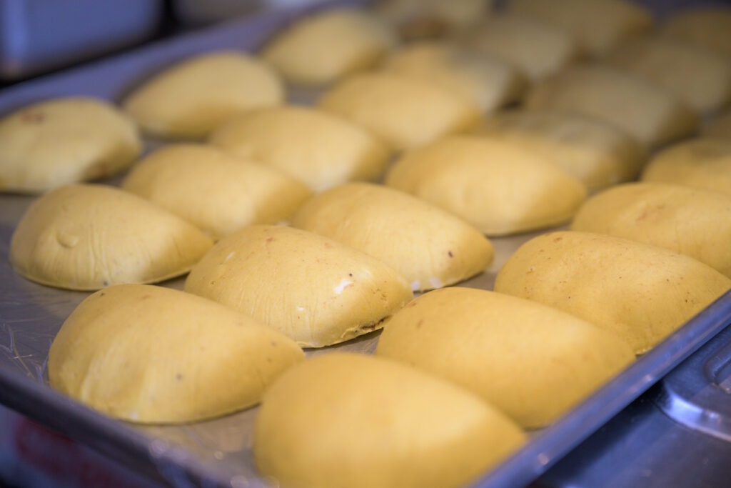 An up-close view of the tasty empanadas being made