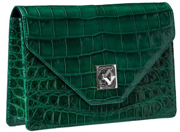 Green alligator skin handbag