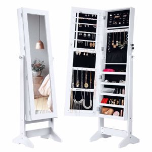 LANGRIA Free Standing Lockable Full Length Mirrored Jewelry Cabinet Armoire-jpeg
