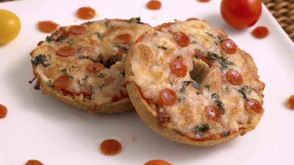 Pizza bagels on a plate