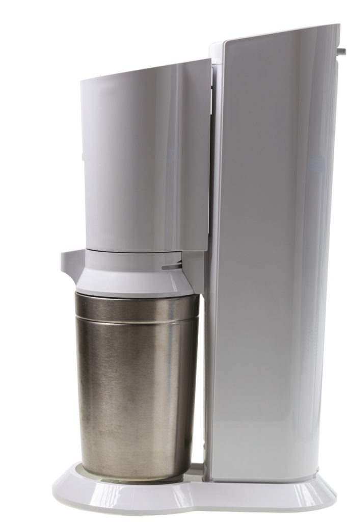 Stainless steel soda maker making a carbonated drink