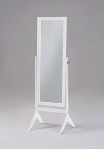 White Finish Wooden Cheval Bedroom Free Standing Floor Mirror-jpeg