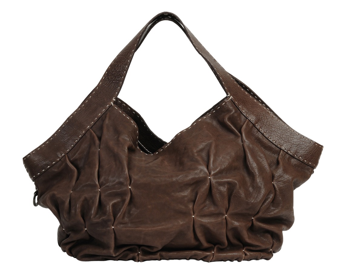 a brown leather hobo bag