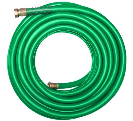 A green coiled hose