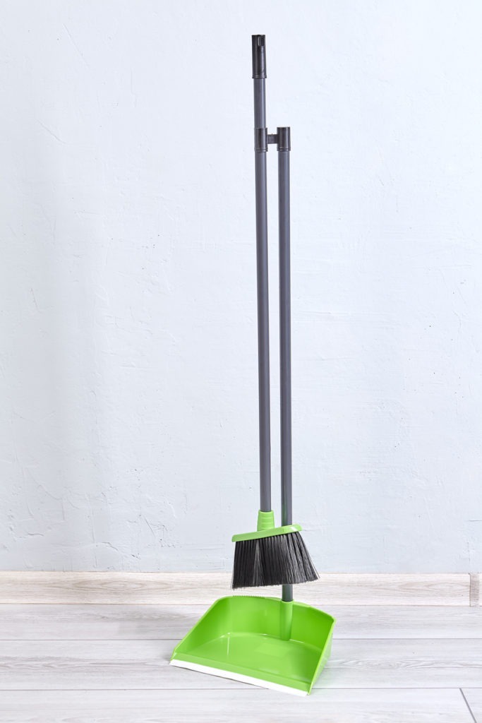 Upright broom and dustpan set for cleaning floor from dust and trash