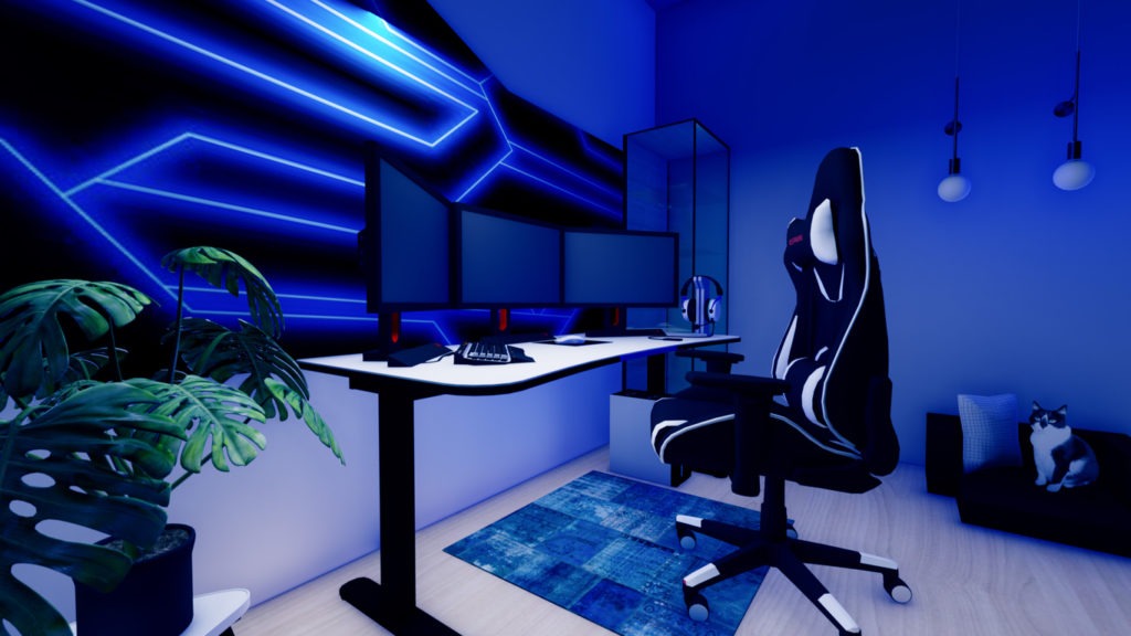 gaming room with blue lighting