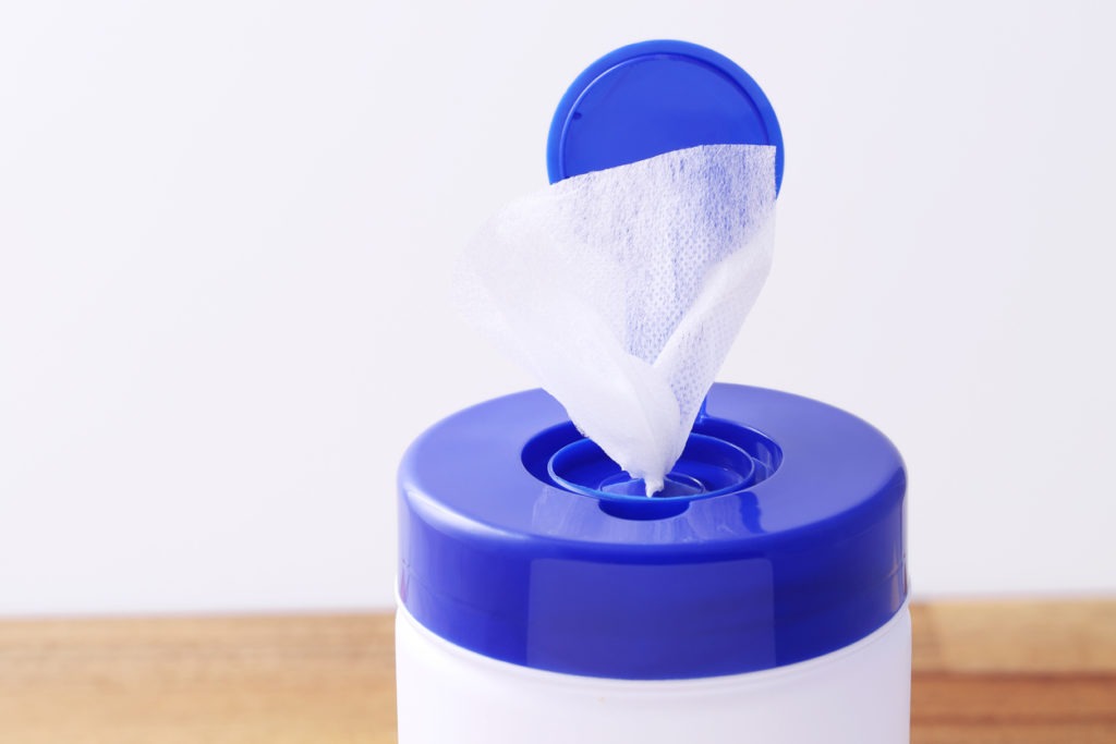 a canister of wet wipes