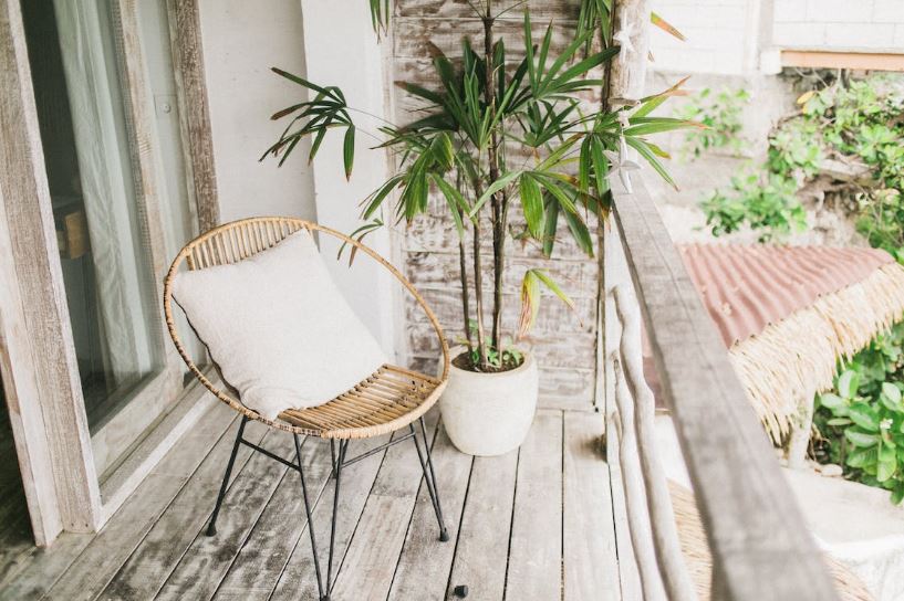 a potted plant and chair on balcony