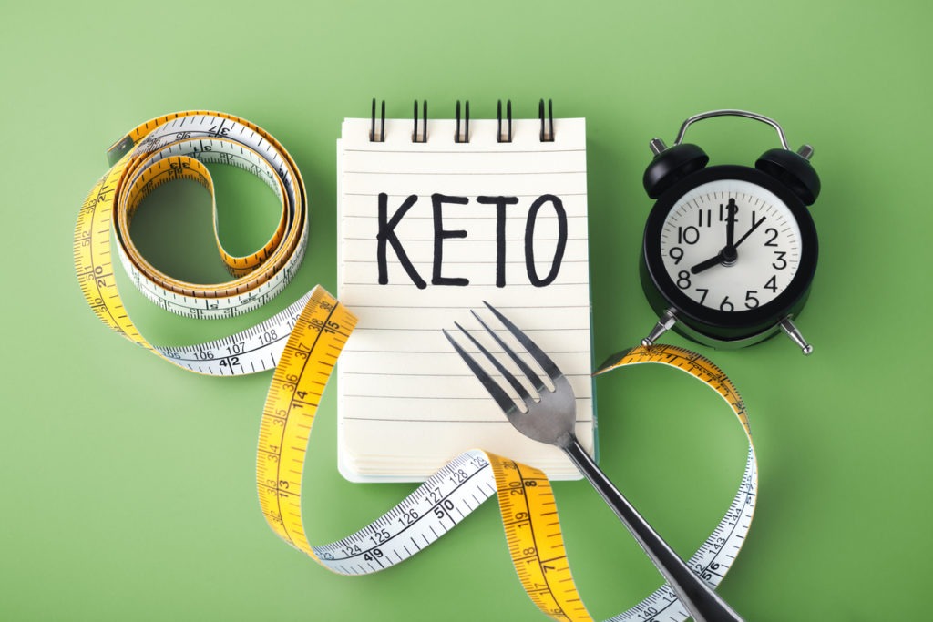 Intermittent fasting on keto concept on green background