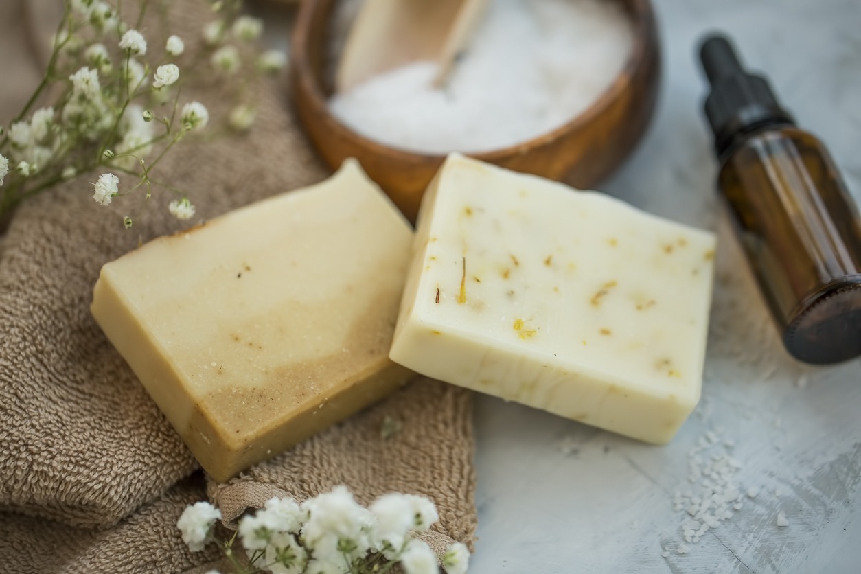 natural handmade soap bars with flowers