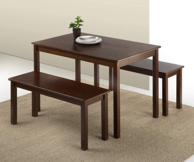 Espresso Wood Dining Table with two benches