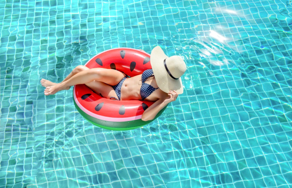 Inflatable Pool Float, Woman on Watermelon Rubber Ring
