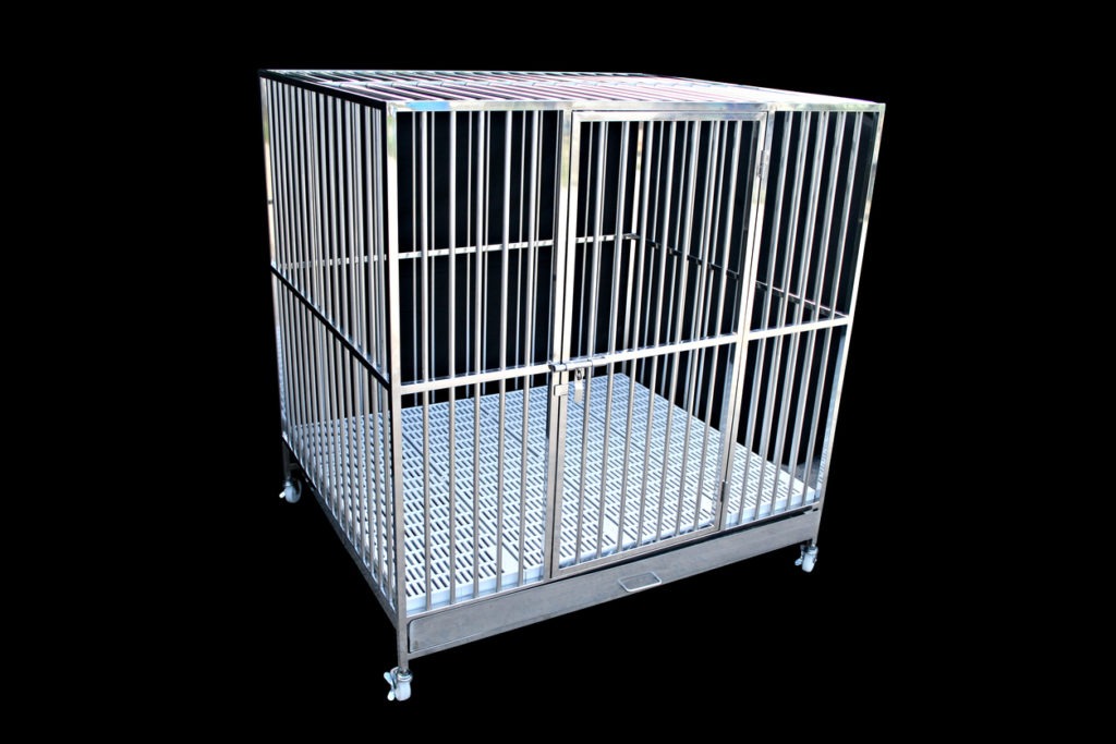 Cages for dog or animals made from stainless steel put on black background