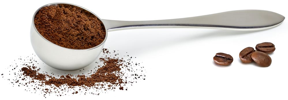 coffee scoop with coffee beans, coffee beans, coffee grounds