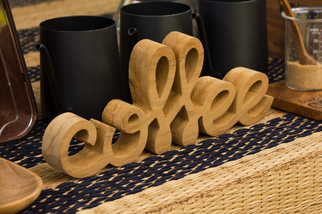 The woodcraft lettering for a coffee shop decoration