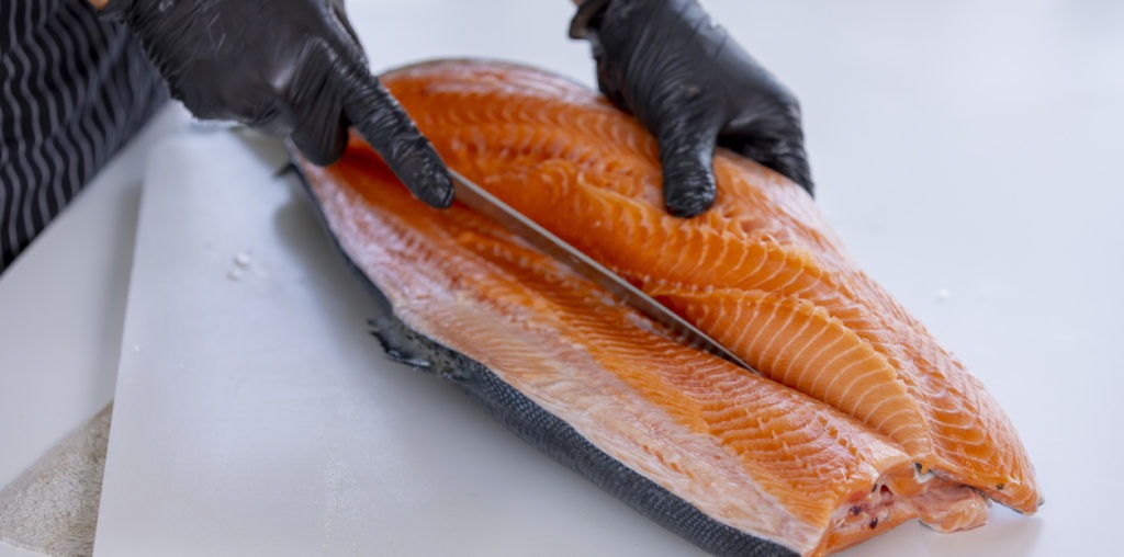 preparing salmon using a salmon knife