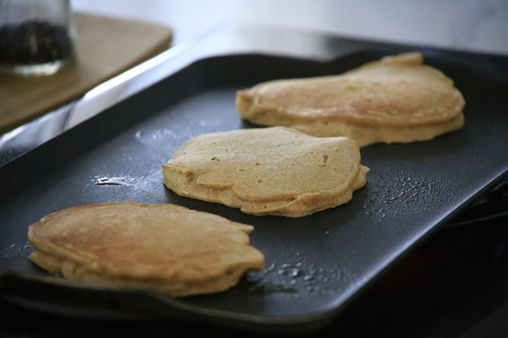 Hot pancakes on a griddle