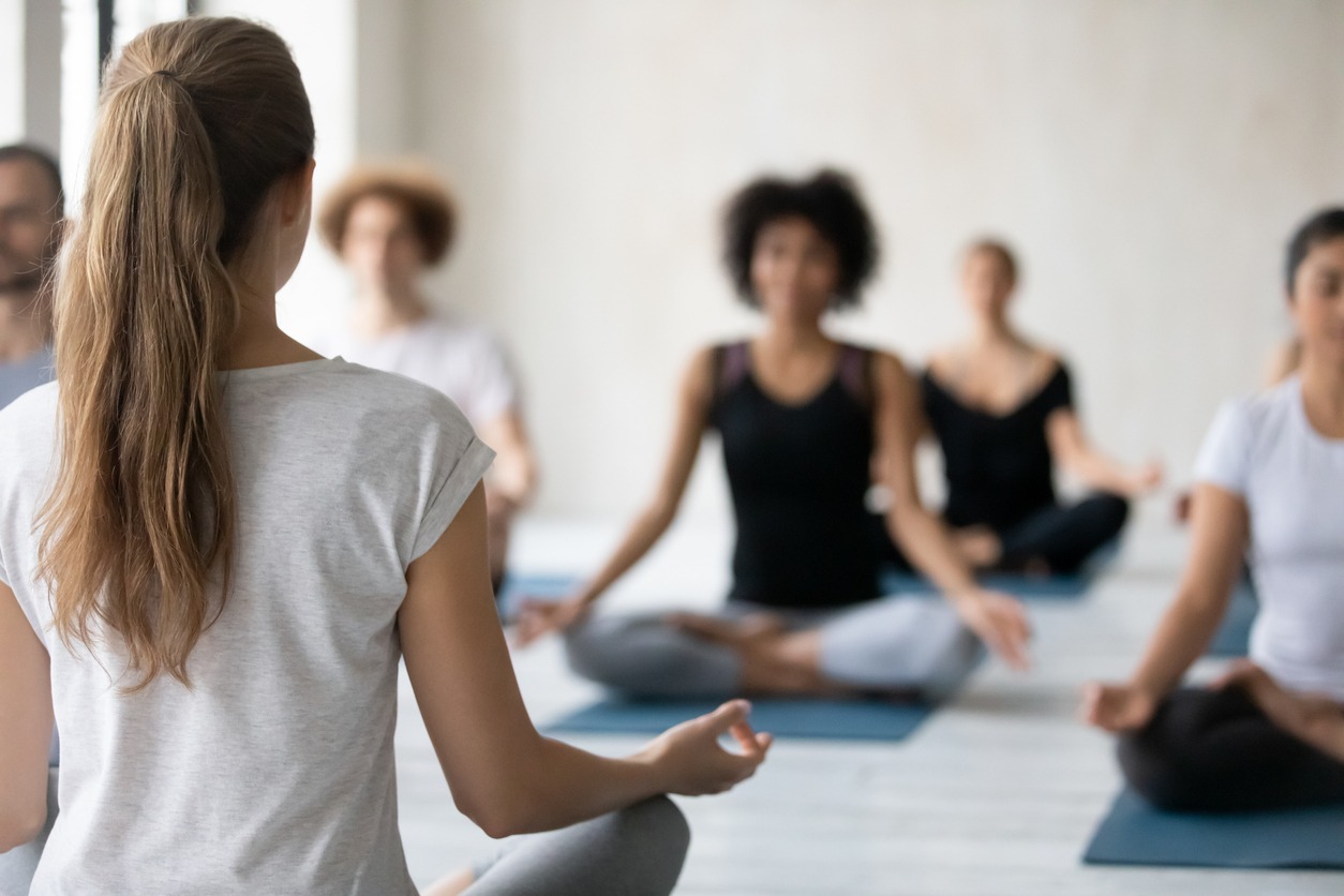 Meditating, Group Of People, Exercising, Healthy Lifestyle, Sports Training, Gym, Health Club, Yoga, Determination, Cheerful, Equipment, Muscle, Muscle Build,  Sports Clothing, Strength, Leadership, Lifestyles, Relaxation, Stretching, Wellbeing, Sports Clothing, Smiling, Happiness, Friendship, Happiness, Indoors