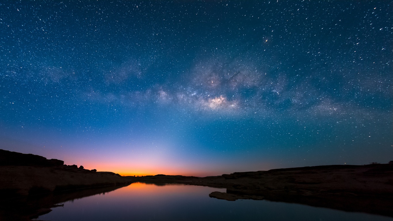 Sky, Milky Way, Night, Water’s Edge, Valley, Twilight, Dark, Galaxy, Atmosphere, Astronomy, Motion, Cloud-Sky, Star-Space, Long Exposure, Reflection, Meteor, Reflection Lake, Mountain, Nebula, River, Riverbank