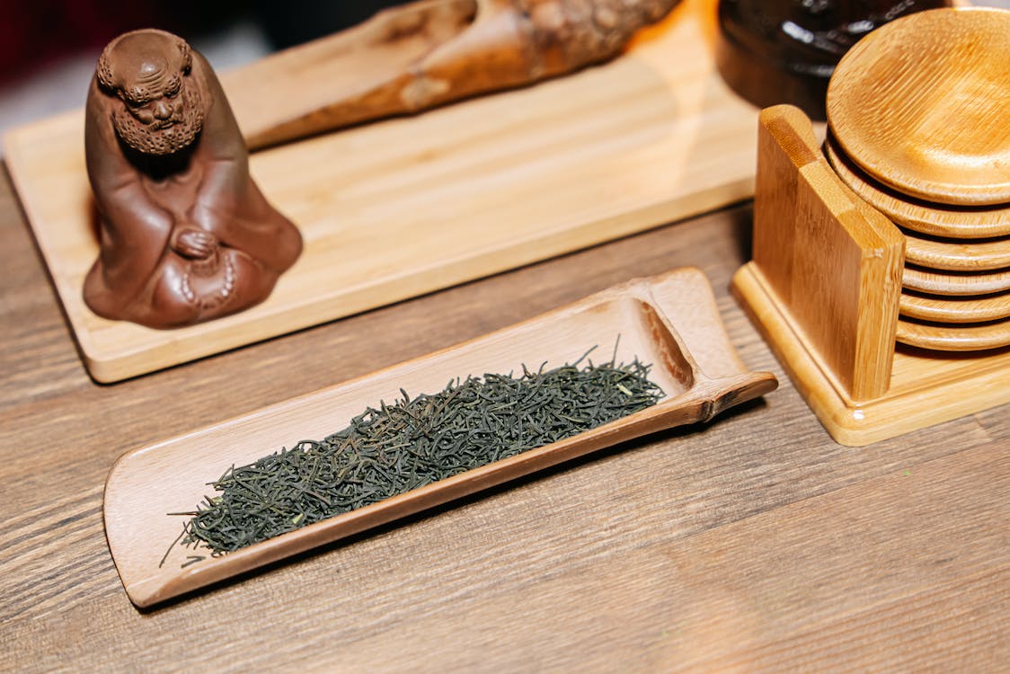 organic green tea on bamboo