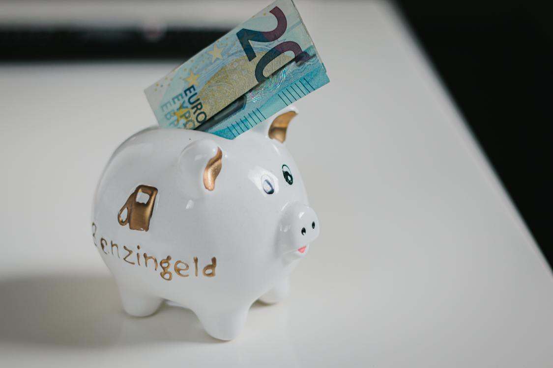 Close-Up Photo a 20 Euro Bill on Piggy Bank