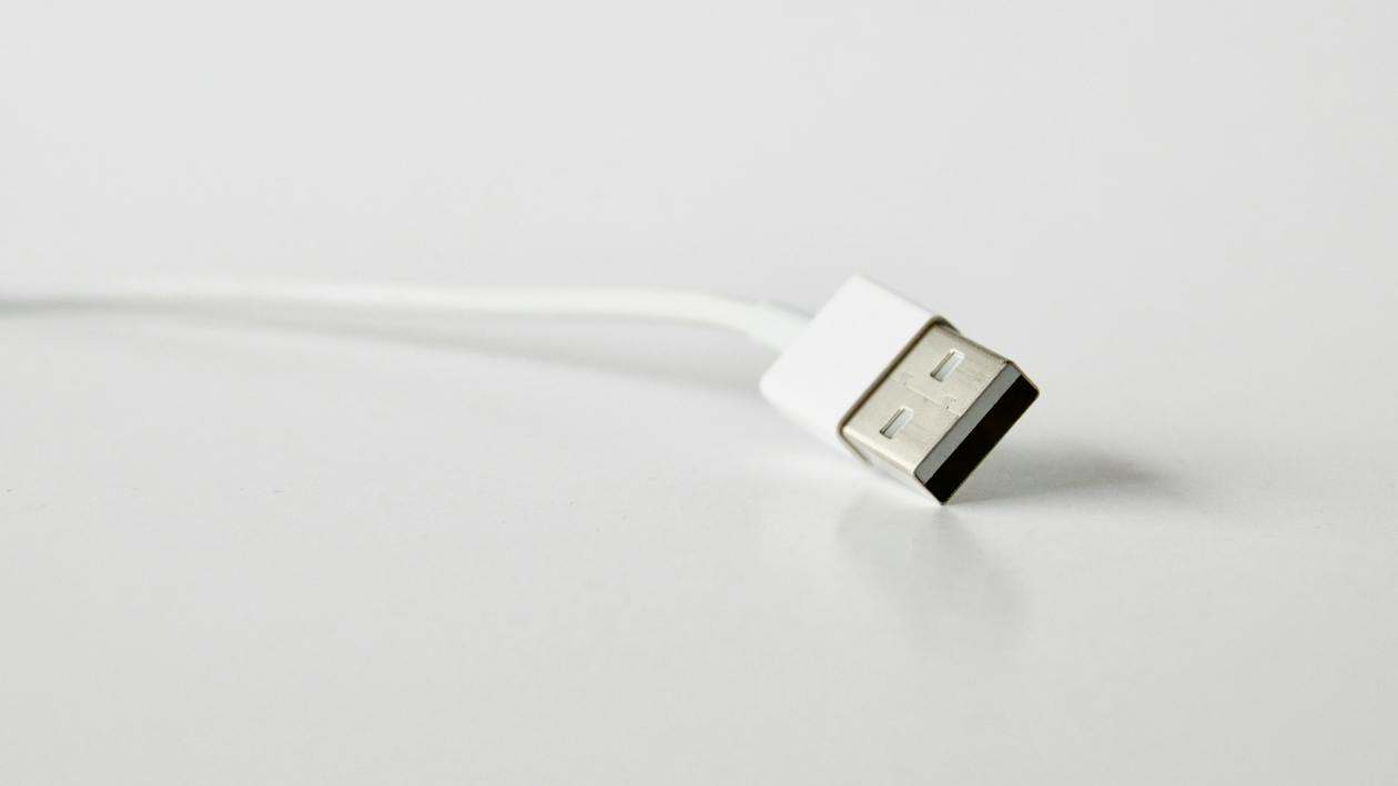 Close-up photo of white usb cable
