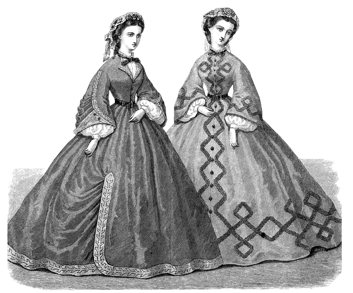 Drawing of a two women in Victorian dress