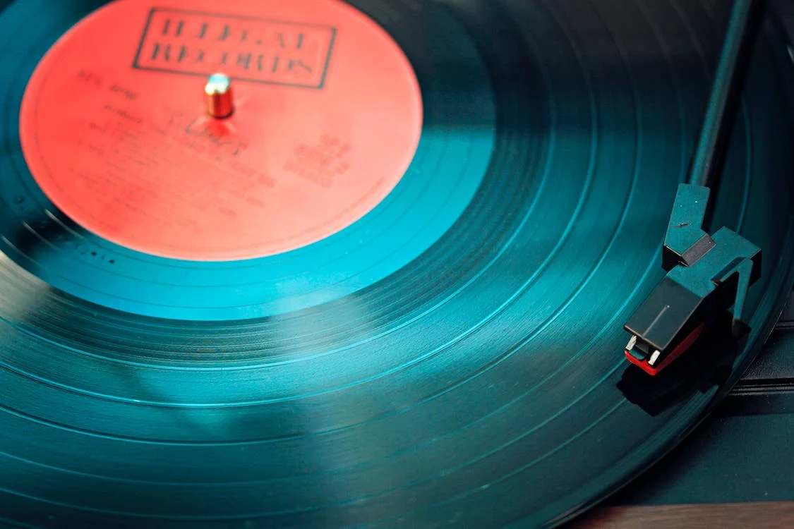 Vinyl record playing on turntable