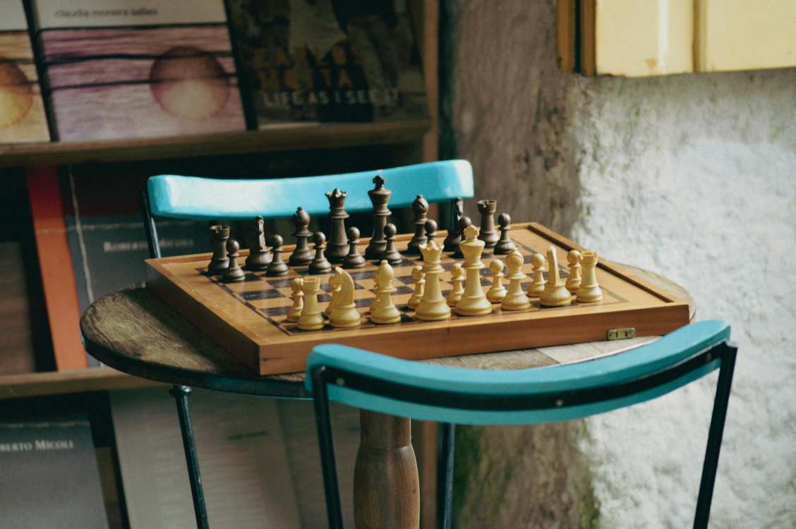 A chessboard on a table