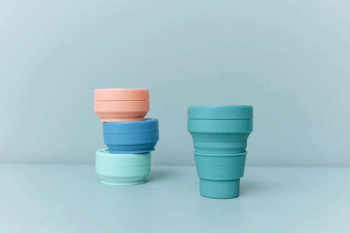 A close-up shot of collapsible silicone cups