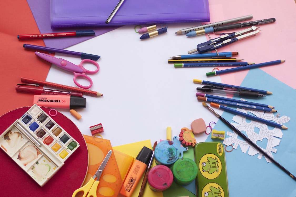 A colorful painting and drawing tool set for kids on the table