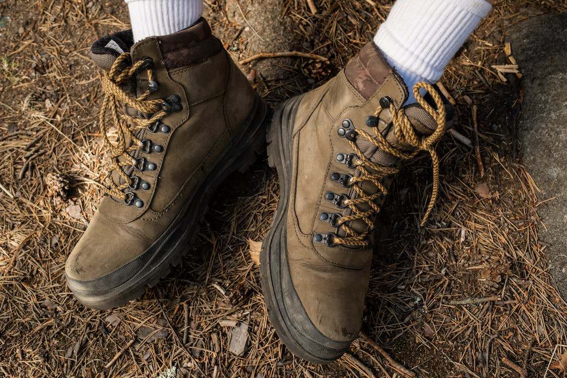 A pair of brown high-performance hiking boots