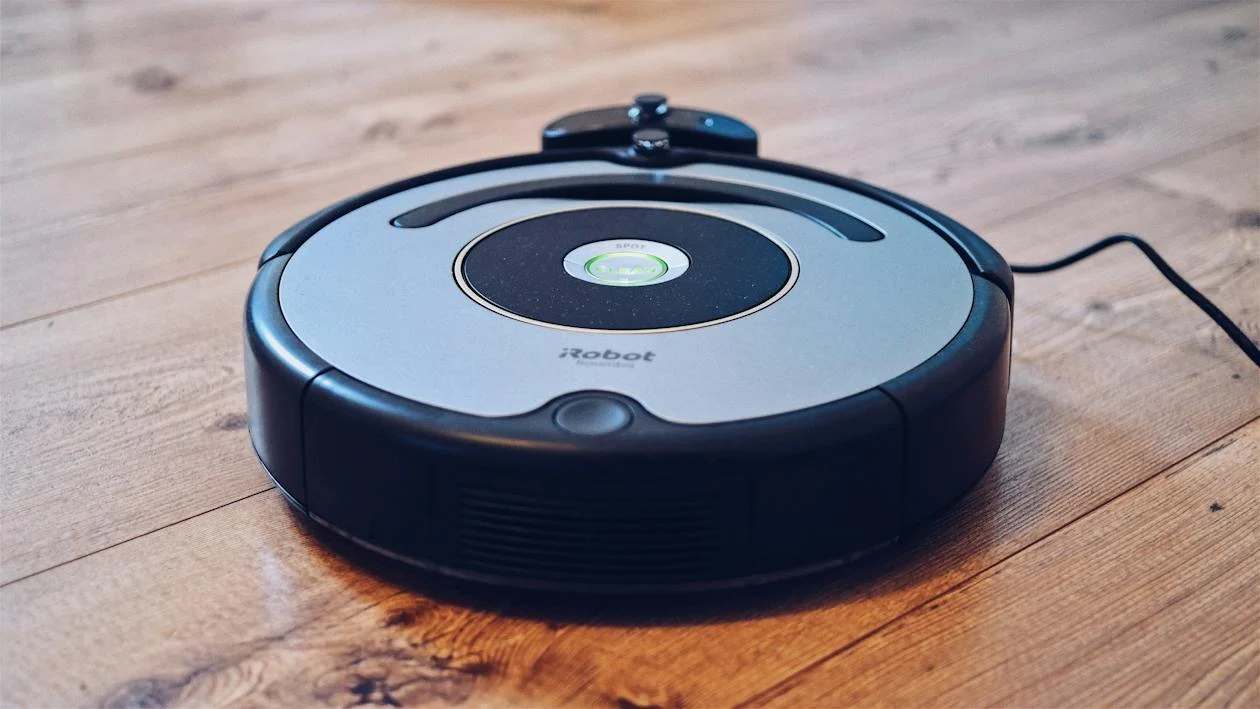 Close-up of a robot vacuum on the floor