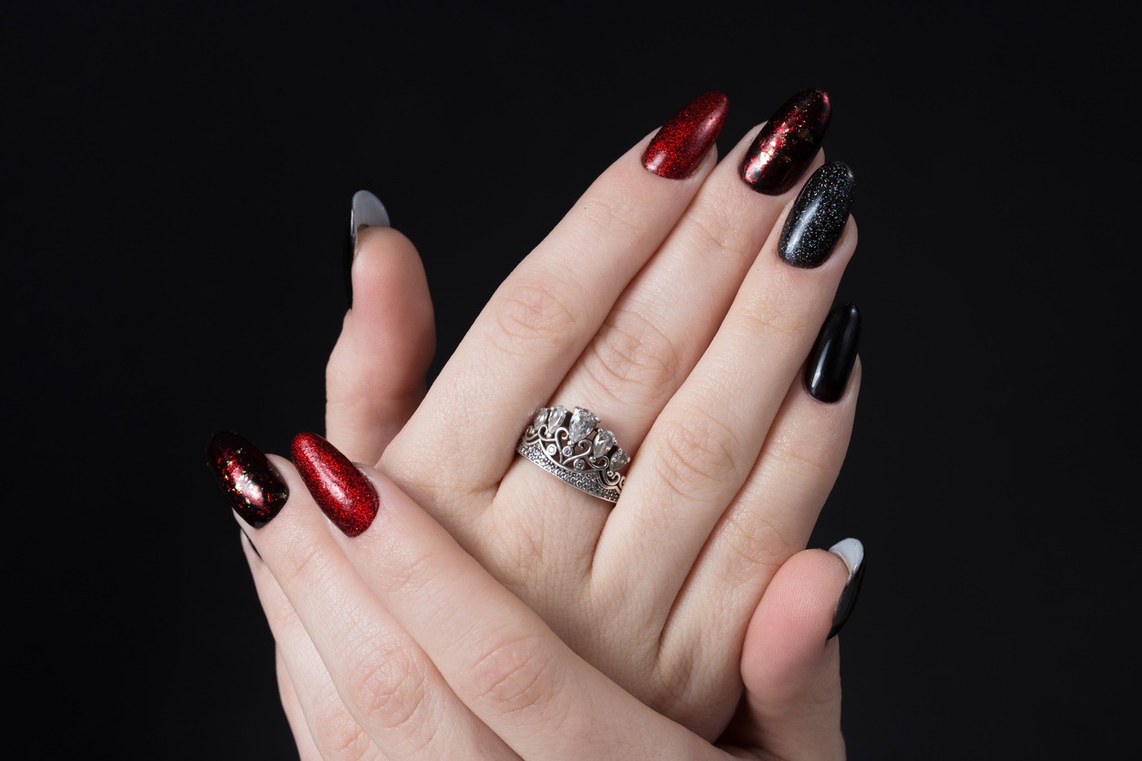 Beautiful dark red and black manicure